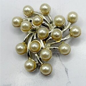 Vintage Emmons Faux Pearl Brooch Gold Tone Cluster Pin 1950s Signed
